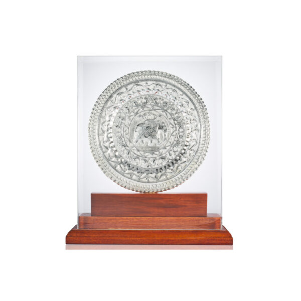 Brass Tray 8" S/P With Wooden Base Silver Plated
